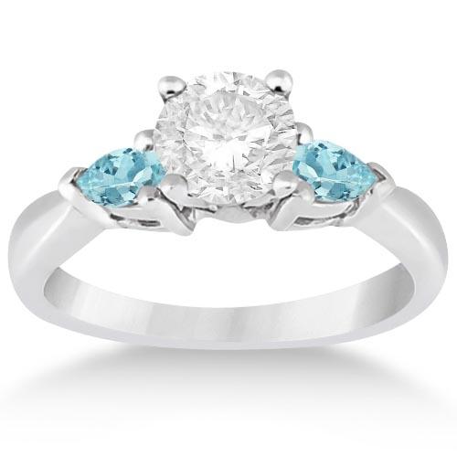 Pear Cut Three Stone Aquamarine Engagement Ring 14k White Gold 1.50ctw