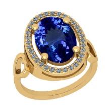 4.91 Ctw VS/SI1 Tanzanite And Diamond 18K Yellow Gold Engagement Ring