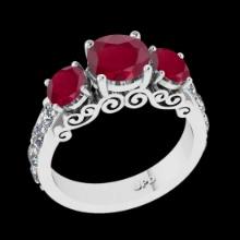 3.05 Ctw VS/SI1 Ruby And Diamond Prong Set 14K White Gold three Stone Ring