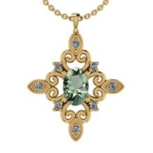 14.52 Ctw I2/I3 Green Amethyst And Diamond 10K Yellow Gold Pendant