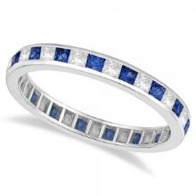 Princess-Cut Sapphire and Diamond Eternity Ring 14k White Gold 1.26ctw