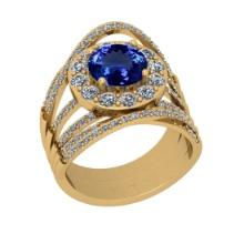 3.73 Ctw SI2/I1 Tanzanite And Diamond 14K Yellow Gold Vintage Style Engagement Ring