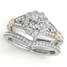 CERTIFIED 18KT TWO TONE GOLD 1.12 CTW J-K/VS-SI1 DIAMOND HALO BRIDAL SET