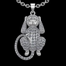 5.09 Ctw SI2/I1 Diamond 18K White Gold monkey Pendant Necklace