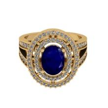 2.67 Ctw SI2/I1 Blue Sapphire And Diamond 14K Yellow Gold two Row Engagement Halo Ring