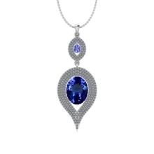 6.74 Ctw VS/SI1 Tanzanite And Diamond 18K White Gold Pendant Necklace