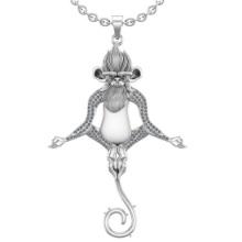 0.85 Ctw SI2/I1Diamond 14K White Gold Chimpanzee/Monkey Yoga Step Necklace