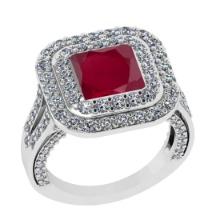 4.62 Ctw SI2/I1 Ruby And Diamond 14K White Gold Engagement Ring