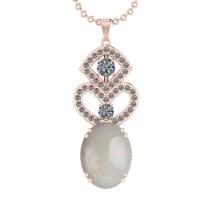 16.28 Ctw SI2/I1 Opal And Diamond 14K Rose Gold Pendant Necklace