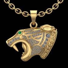 0.62 Ctw SI2/I1 Diamond 18K Yellow Gold Tiger Pendant Necklace