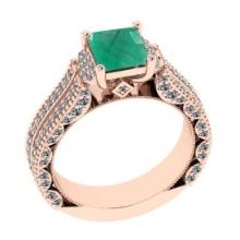 2.11 Ctw SI2/I1 Emerald and Diamond 14K Rose Gold Engagement Ring
