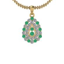 1.15 Ctw SI2/I1 Emerlad And Diamond 14K Yellow Gold Pendant Necklace