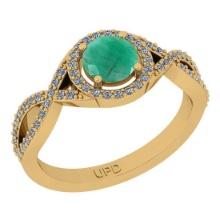 0.91 Ctw SI2/I1 Emerald And Diamond 14K Yellow Gold Infinity Wedding Halo Ring