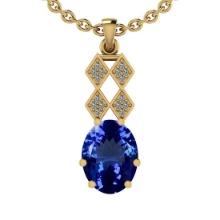 7.10 Ctw VS/SI1 Tanzanite And Diamond 14K Yellow Gold Necklace