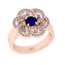 0.84 Ctw SI2/I1 Blue Sapphire and Diamond 14K Rose Gold Engagement Halo Ring