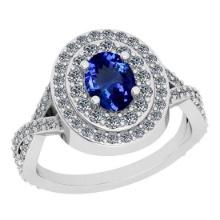 2.67 Ctw VS/SI1 Tanzanite And Diamond 18K White Gold Engagement Halo Ring