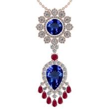 Certified 15.49 Ctw VS/SI1 Tanzanite,RUBY And Diamond 14K Rose Gold Vintage Style Necklace