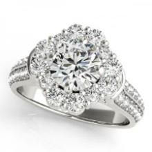 CERTIFIED 18KT WHITE GOLD 1.74 CTW J-K/VS-SI1 DIAMOND HALO ENGAGEMENT RING