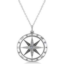 Compass Necklace Pendant Diamond Accented 14k White Gold 0.19ctw