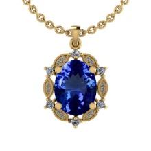 5.02 Ctw VS/SI1 Tanzanite And Diamond 14K Yellow Gold Necklace