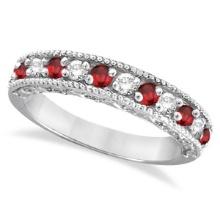 Diamond and Ruby Ring Anniversary Band 14k White Gold 1.00 ctw