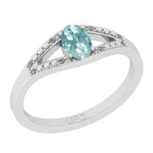 0.42 Ctw SI2/I1 Aquamarine And Diamond 14K White Gold Ring