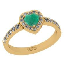 0.83 Ctw SI2/I1 Emerald And Diamond 14K Yellow Gold Anniversary Ring