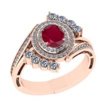 1.49 Ctw SI2/I1 Ruby And Diamond 14K Rose Gold Engagement Ring