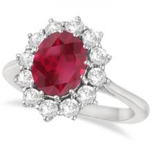 Oval Ruby and Diamond Ring 14k White Gold 3.60ctw