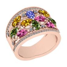 Certified 2.90 Ctw I2/I3 Multi Sapphire, tanzanite And Diamond 10K Rose Gold Band Ring