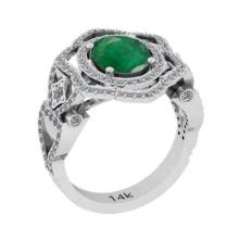 3.78 Ctw VS/SI1 Emerald And Diamond 18K White Gold Vintage Style Ring