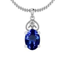 Certified 4.68 Ctw VS/SI1 Tanzanite and Diamond 14K White Gold Vintage Style Pendant