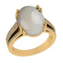 6.43 Ctw SI2/I1 Opal And Diamond 14K Yellow Gold Engagement Ring