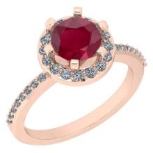 1.52 Ctw SI2/I1 Ruby And Diamond 14K Rose Gold Engagement Halo Ring
