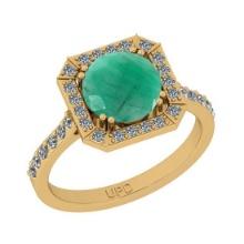 2.41 Ctw SI2/I1 Emerald And Diamond 14K Yellow Gold Cocktail Engagement Ring
