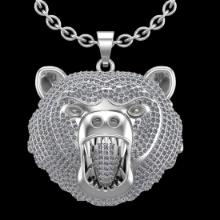 3.75 Ctw SI2/I1 Diamond 18K White Gold Bear Pendant Necklace