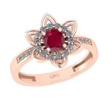 0.76 Ctw SI2/I1Ruby and Diamond 14K Rose Gold Engagement Ring