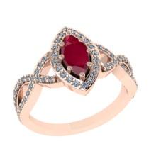 1.32 Ctw I2/I3 Ruby And Diamond 14K Rose Gold Engagement Ring