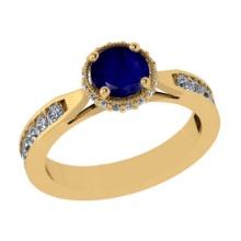 1.73 Ctw SI2/I1 Blue Sapphire and Diamond 14K Yellow Gold Engagement Halo Ring