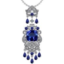 Certified 11.78 Ctw VS/SI1 Tanzanite,Blue Sapphire And Diamond 14K White Gold Vintage Style Necklace