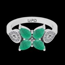 2.13 Ctw VS/SI1 Emerald And Diamond Prong Set 14K White Gold Vintage Style Ring