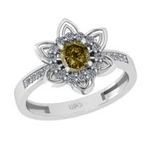 1.17 Ct GIA Certified Fancy Brown Yellow And White Diamond 14K White Gold Engagement Ring