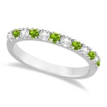 Diamond and Peridot Ring Guard Anniversary Ring 14k White Gold 0.32ctw