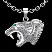 0.62 Ctw SI2/I1 Diamond 18K White Gold Tiger Pendant Necklace