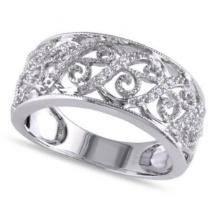 Ladies Pave Set Filigree Diamond Ring 14k White Gold 0.10ctw