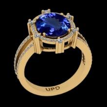 4.84 Ctw VS/SI1 Tanzanite and Diamond 14K Yellow Gold Vintage Style Ring