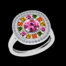 1.98 Ctw SI2/I1 Multi Sapphire And Diamond 14K White Gold Ring