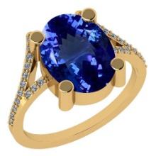 Certified 4.14 Ctw VS/SI1 Tanzanite and Diamond 14K Yellow Gold Vintage Style Ring