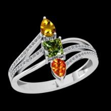 0.92 Ctw SI2/I1 Multi Sapphire And Diamond 14K White Gold Ring