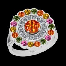 2.77 Ctw SI2/I1 Multi Sapphire And Diamond 14K White Gold Ring